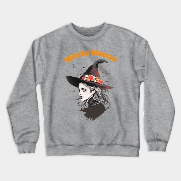 Witch Woman, Beautiful Witch, witch for cute Halloween, witch hat, spooky gothic Crewneck Sweatshirt by Collagedream